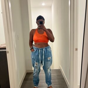 SHEIN Light Blue Distressed Boyfriend Jeans